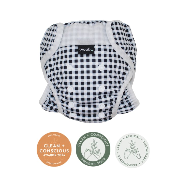 Adjustable Reusable Swim Nappy and Wet Bag - Black Gingham - Image 3