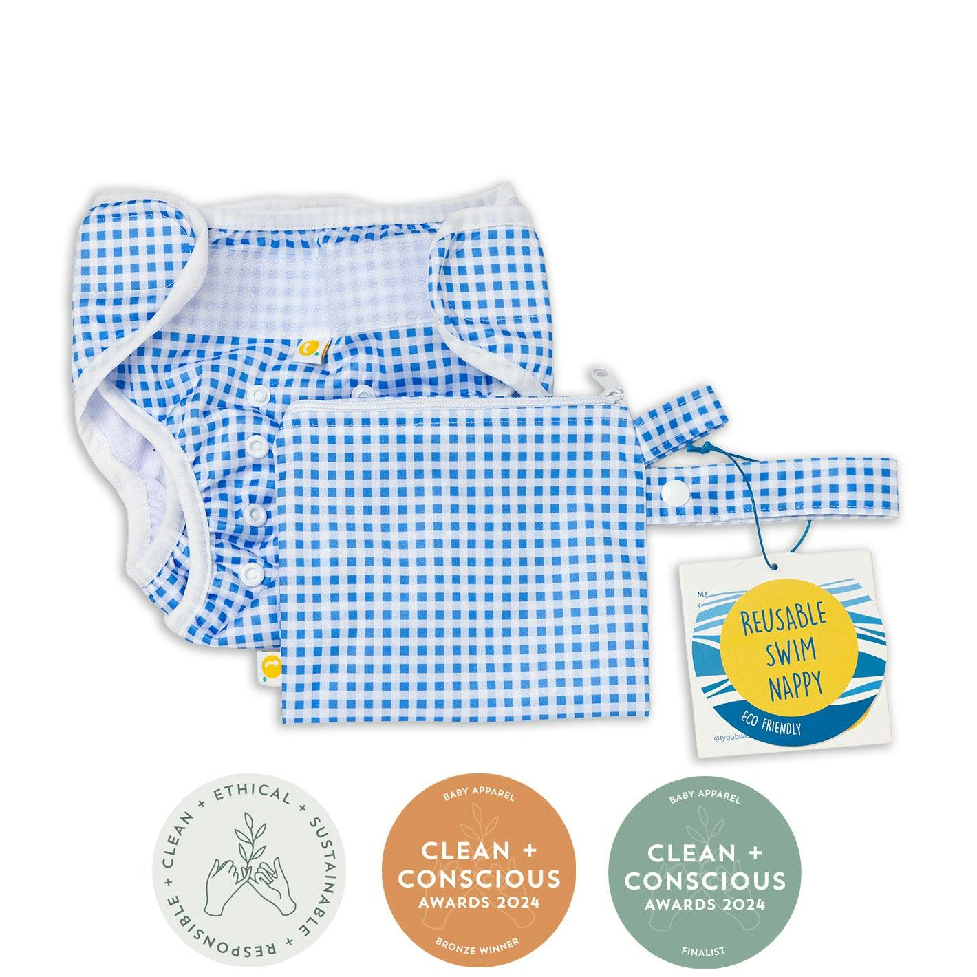 Adjustable Reusable Swim Nappy and Wet Bag - Blue Gingham Check - Image 13