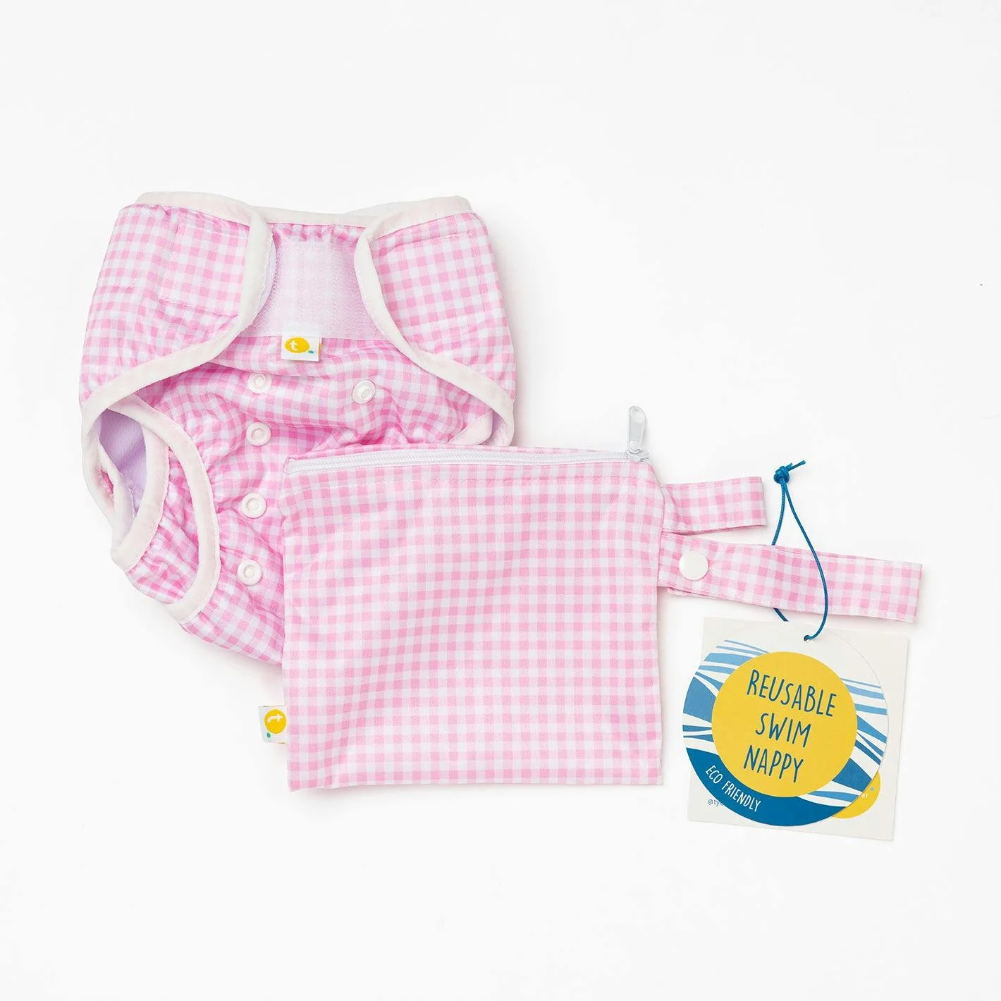 Adjustable Reusable Swim Nappy and Wet Bag - Pink Gingham Check - Image 9