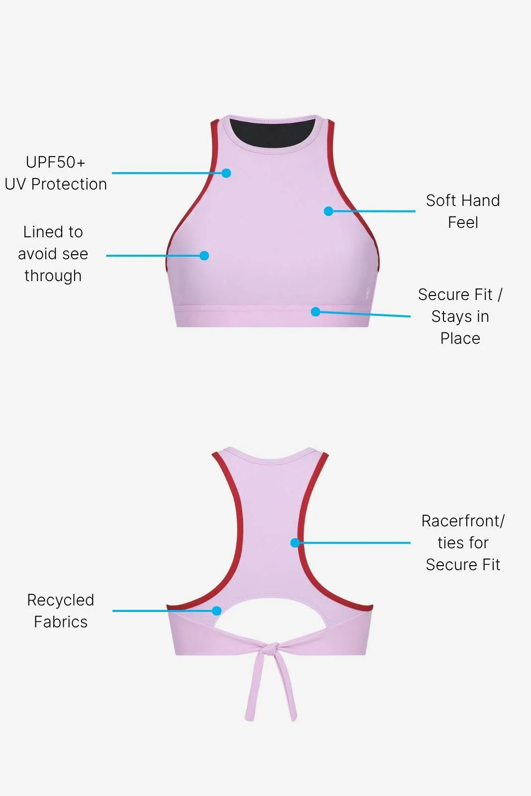 Bikini Top Racerfront Tie ― Lilac / Red - Image 4