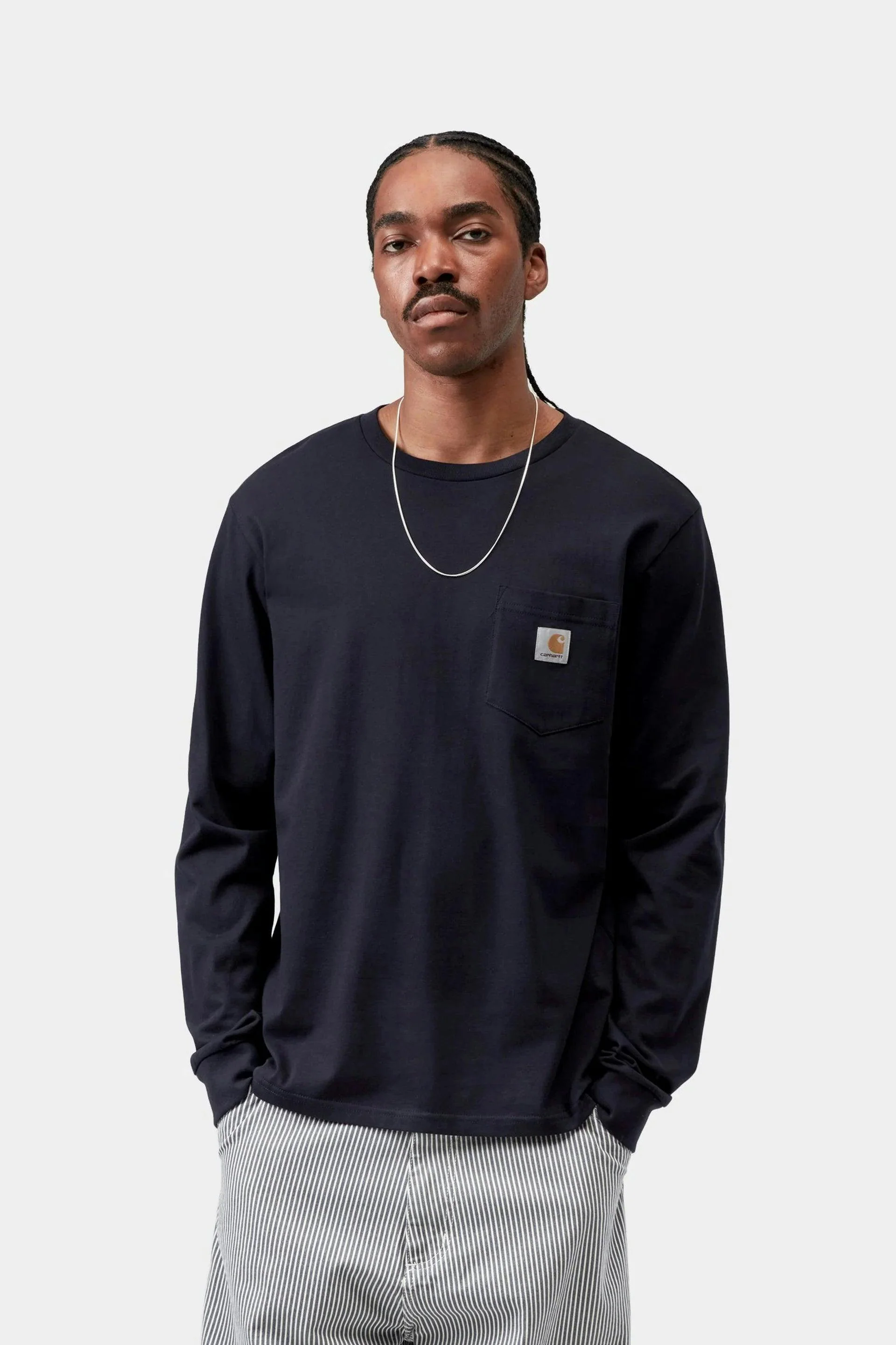 Carhartt WIP L/S Pocket T-Shirt in Dark Navy - Image 2