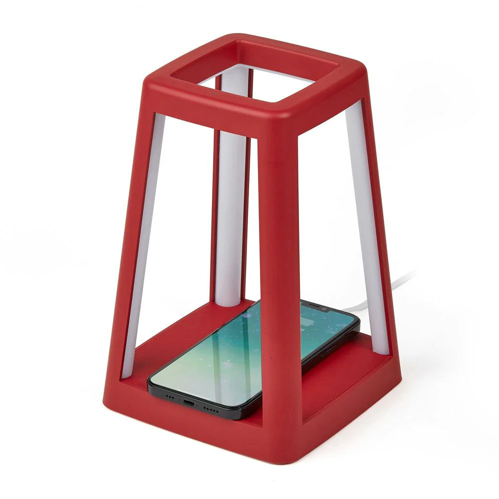 Lexon Lantern Portable Lamp With Built-In Wireless Charger - Red - Image 2