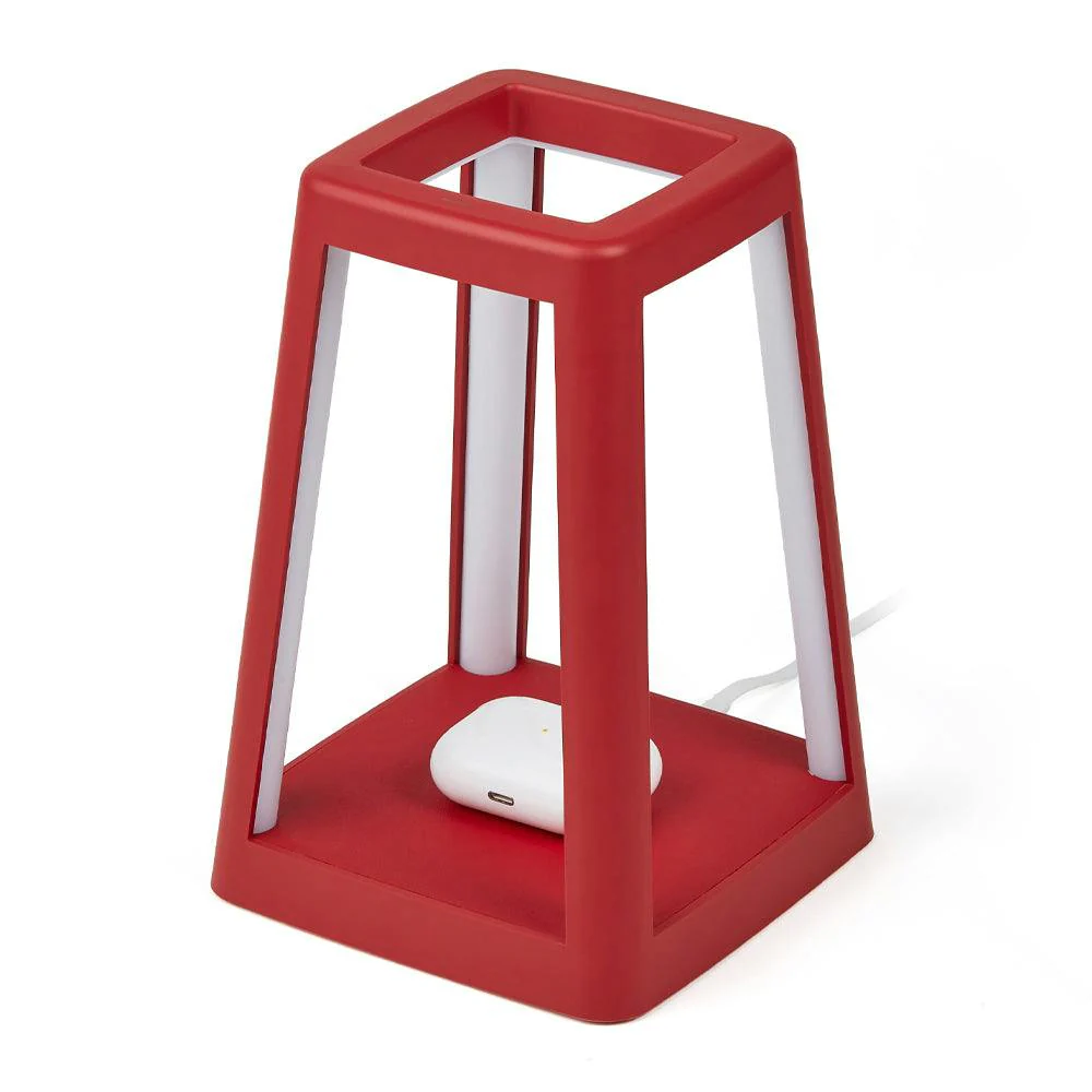 Lexon Lantern Portable Lamp With Built-In Wireless Charger - Red - Image 3