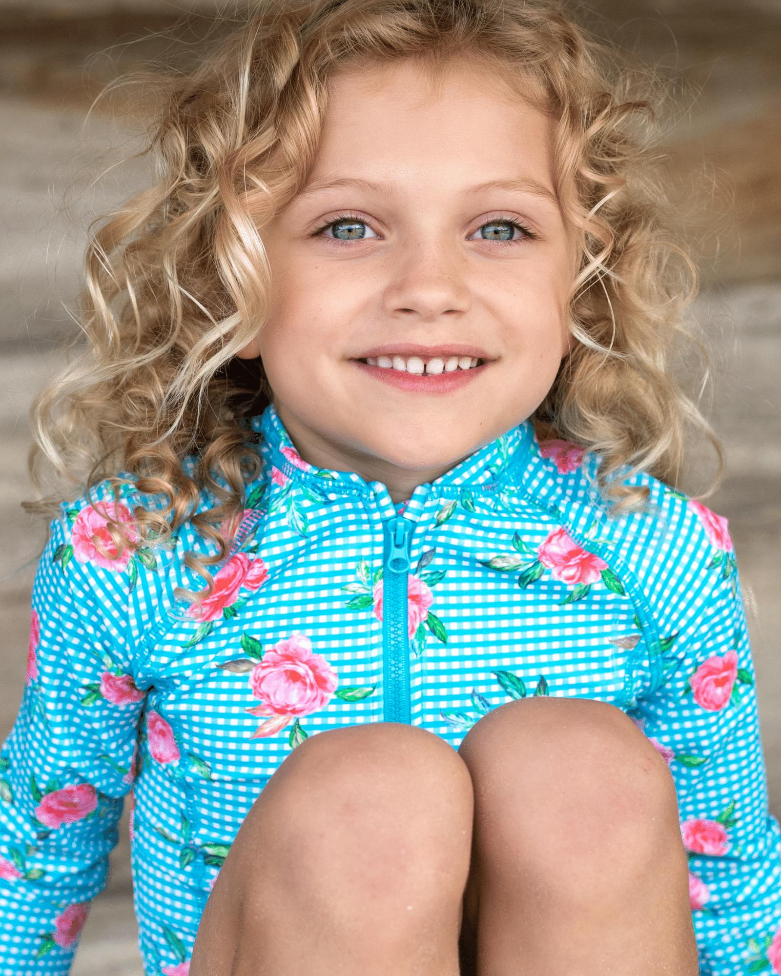 Long sleeve surf swimsuit with matching Beach Hat - Vacation Time print - Image 3