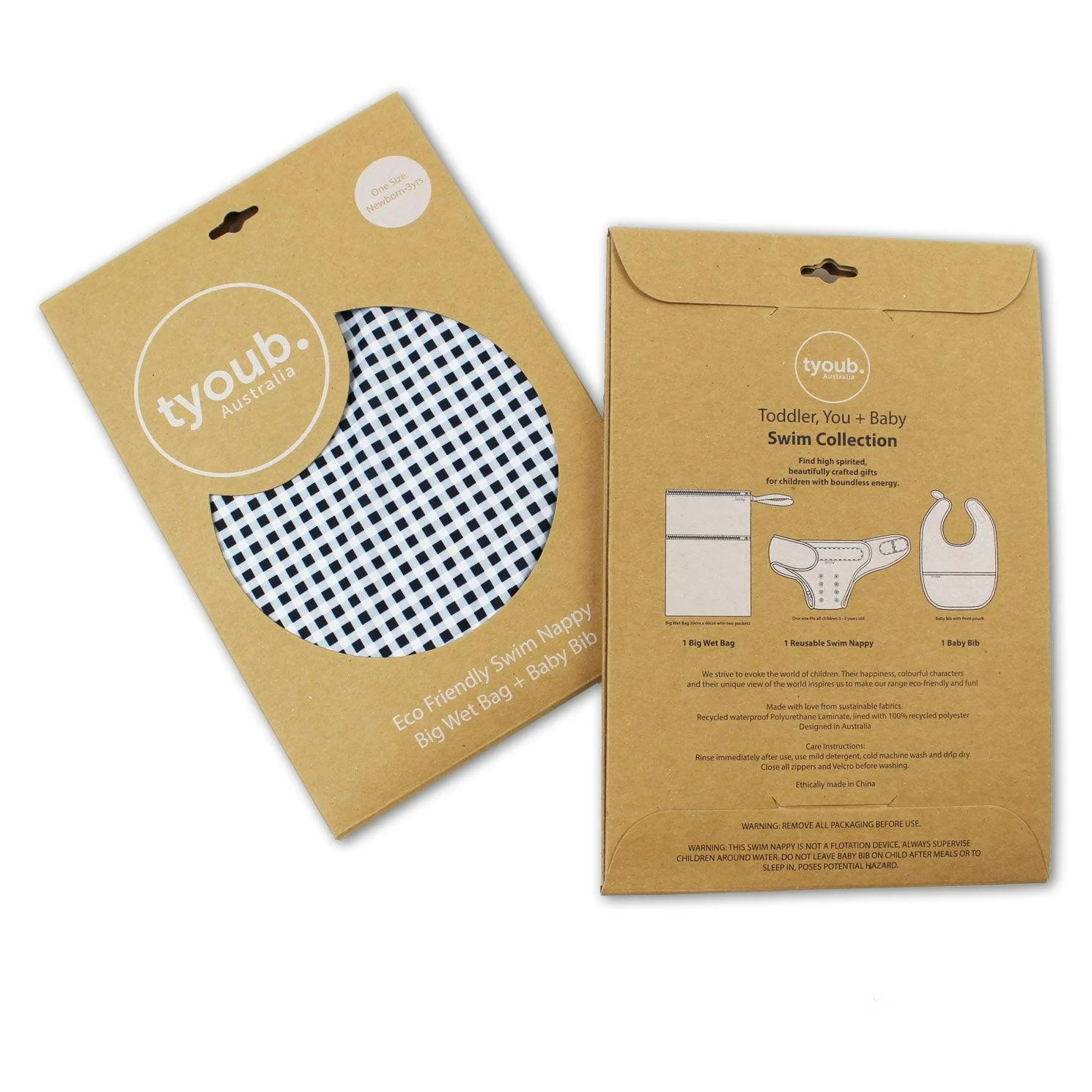 On The Go - Gift Set, Reusable Swim Nappy, Wet Bag and Baby Bib - Black Check - Image 3