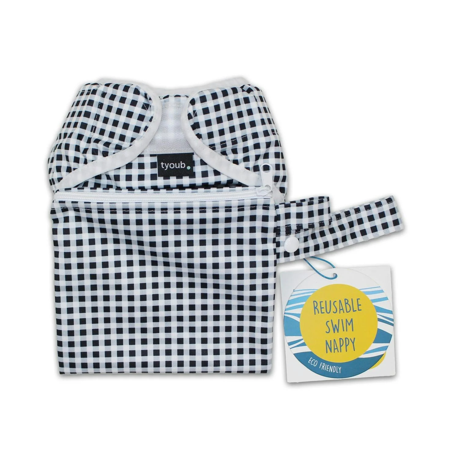 On The Go - Gift Set, Reusable Swim Nappy, Wet Bag and Baby Bib - Black Check - Image 9
