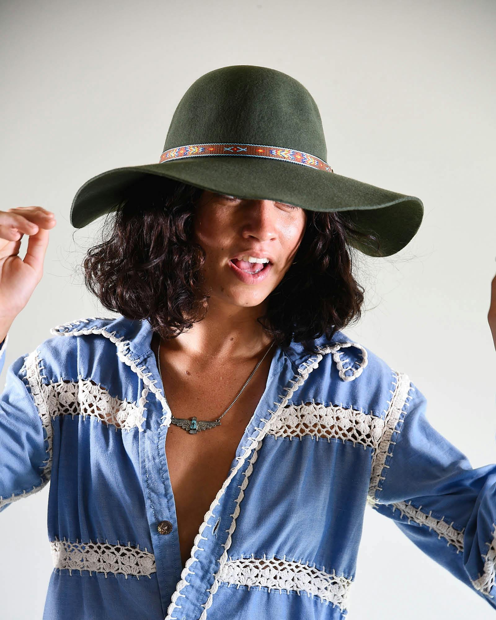 The Little Hippie Floppy Felt Hat - Forest Green - Image 6