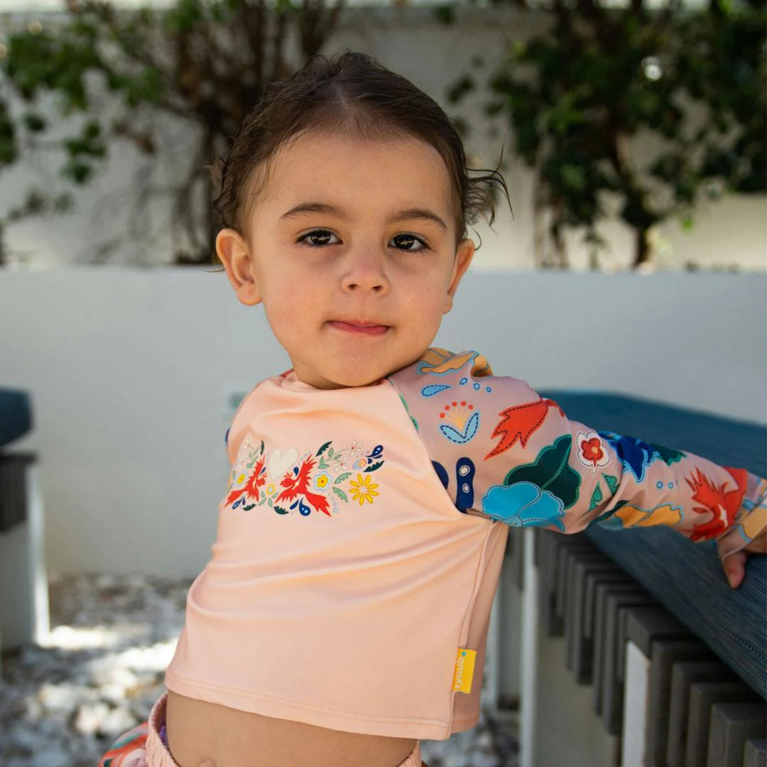 Tyoub Kids Long Sleeved Cropped Rash Vest Phoenix Print | Vanilla - Image 3
