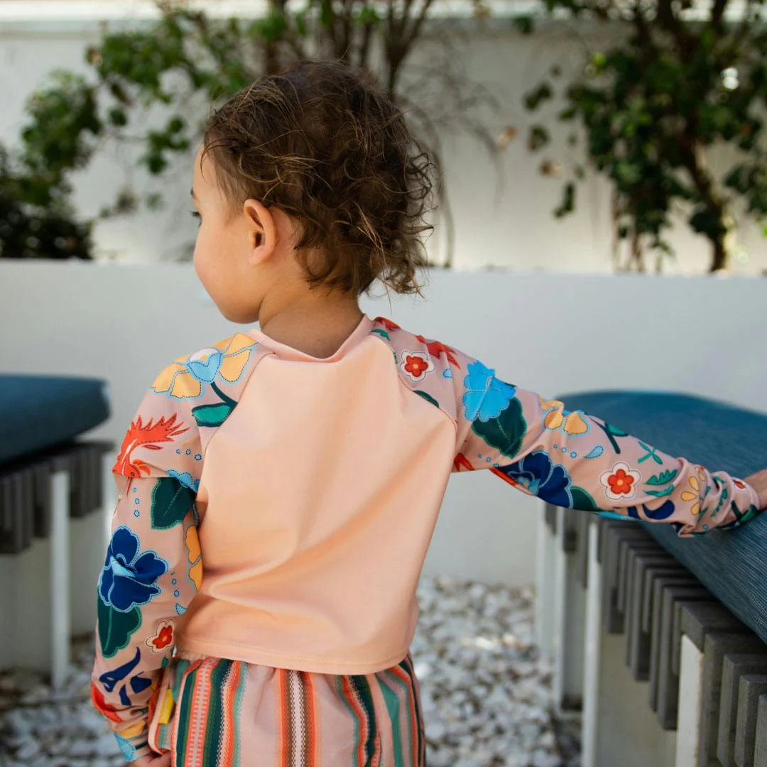 Tyoub Kids Long Sleeved Cropped Rash Vest Phoenix Print | Vanilla - Image 4