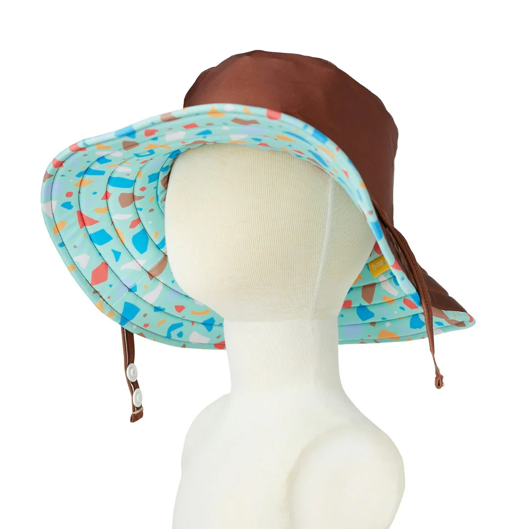 Tyoub Kids Wide Brim Bucket Hat Ocean Glass Green & Brown - Image 2