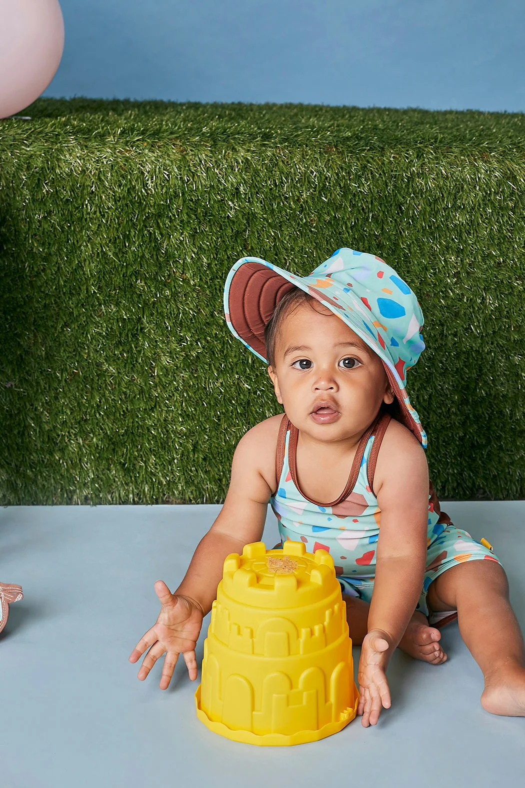 Tyoub Kids Wide Brim Bucket Hat Ocean Glass Green & Brown - Image 3