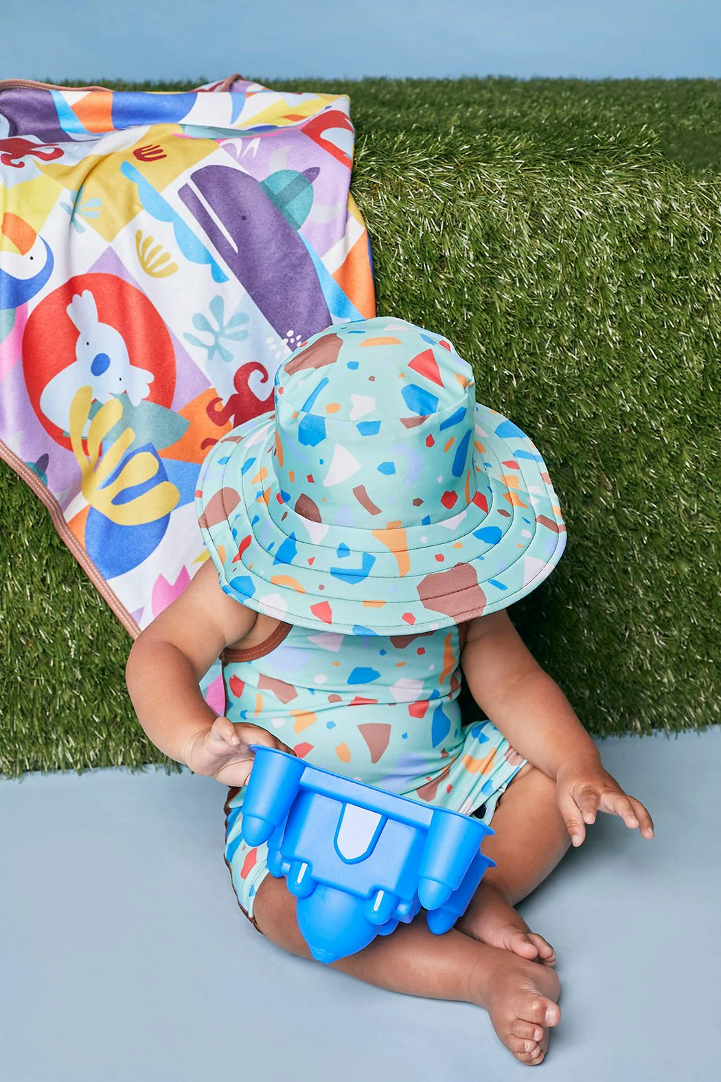 Tyoub Kids Wide Brim Bucket Hat Ocean Glass Green & Brown - Image 4
