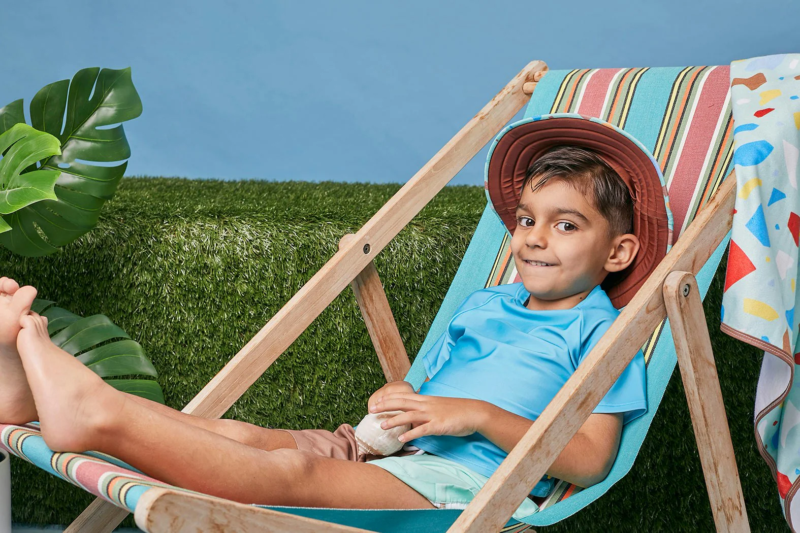 Tyoub Kids Wide Brim Bucket Hat Ocean Glass Green & Brown - Image 5