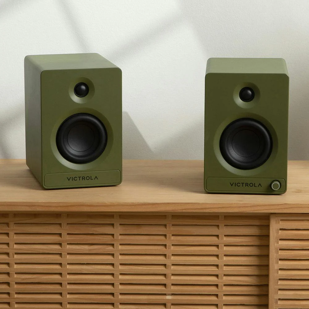 Victrola Tempo Bookshelf Speakers - Green - Image 2